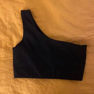 Girlfriend Collective Black Bianca One Shoulder Bra Top athleisure Work out Yoga